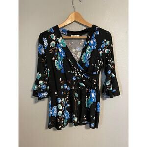 Boutique Blouse Womens Small Floral Wrap Ruffle Sleeve Top Boho Babydoll Y2K